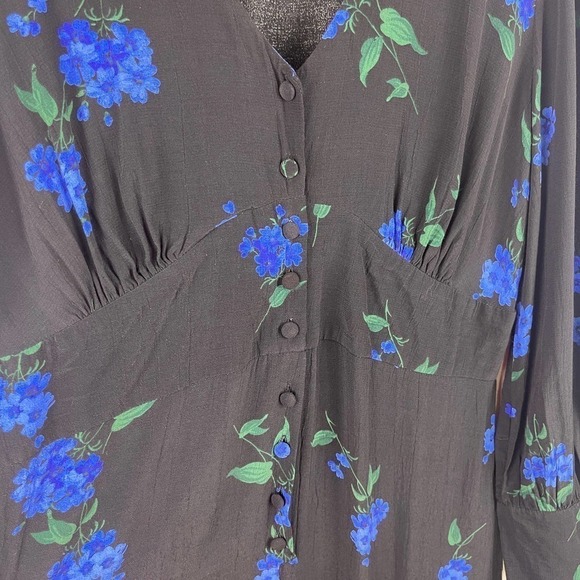 Nobody's Child Button Front Tea Jumpsuit Black Blue Floral Viscose Women's US 12 - Picture 6 of 14
